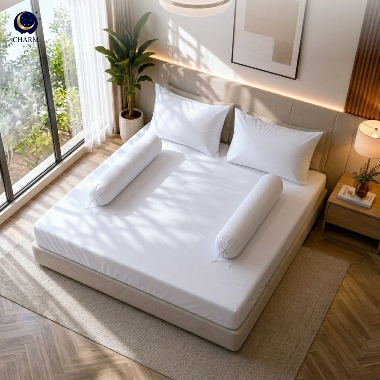 ชุดผ้าปูที่นอน 6 ฟุต 5 ชิ้น CHARM รุ่น HOTEL สีขาว_5